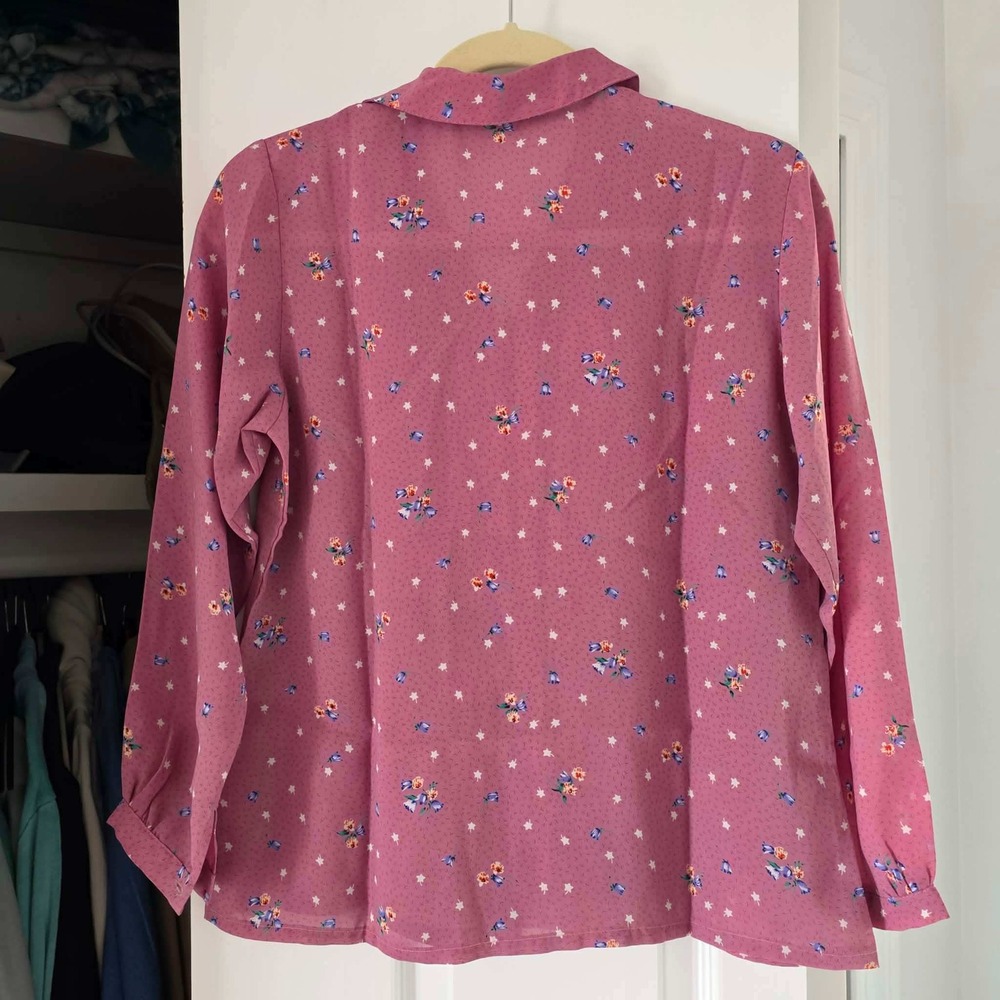 Vintage 60's Shun Lung Ditsy Floral Blouse Shirt M Pink Boho Cottagecore - Picture 3 of 8